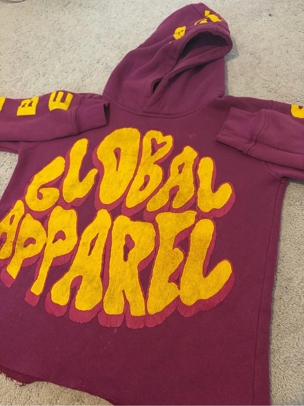 Global Apparel Kids Hoodie - Purple with Yellow Graphic